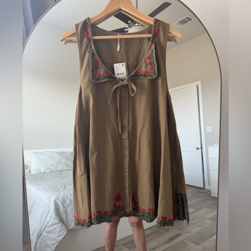 NWT Free People Zina Denim Tunic Green Size Small